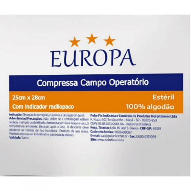 COMP. CAMPO OPERAT. EST. 25X28CM 16 GR C/RX C/DUP. EMB. PRE LAV. PCT C/5 UN - EUROPA- F08484